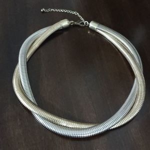 Women's Vintage Silver and Gold Twist Graduated Chain Collar Necklace